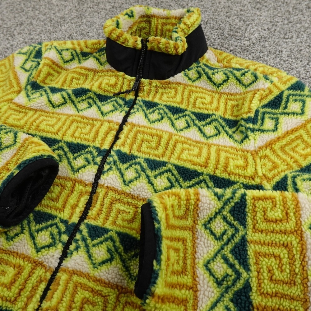 American Eagle Jacket Mens M Yellow Aztec Western Tribal Fleece Pile Zip Sweater
